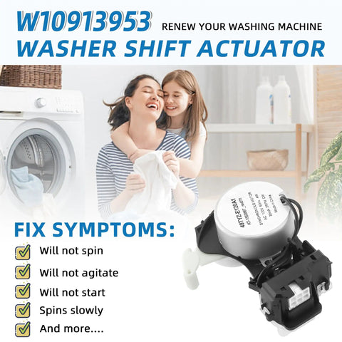 Washer Shift Actuator Replacement For Whirlpool Maytag Kenmore Amana And More W10597177 W10913953 VP2 Compatible shown with mother and daughter doing laundry