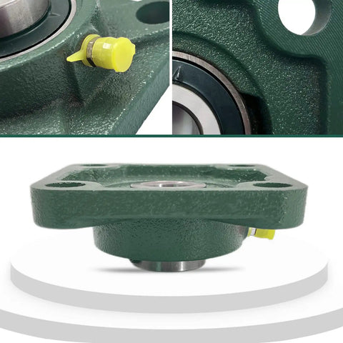 Two Pack UCF202-10 Pillow Block Bearing 5/8 Inch Bore, 4 Bolt Square Flange Mount, Self Aligning and Greasable, Cast Iron Housing, Easy Install, A Real Workhorse For Machinery And Conveyors close-up