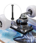 Two Inch Carbon Steel Skateboard Mounting Hardware Set, 8 Screws And 8 Nuts With Flat Heads, 50mm Long, on skate truck
