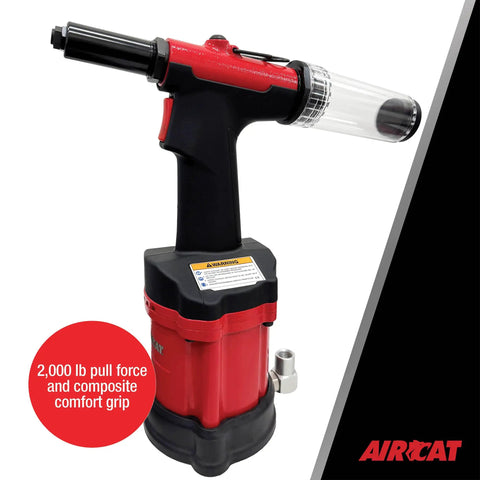 Pro Shop 3/16 Air Hydraulic Rivet Gun Built Tough For Crushing Through Aluminum And Stainless Steel With 2000 Lb Pull Force And No Fuss Mandrel Vacuum Cleanup