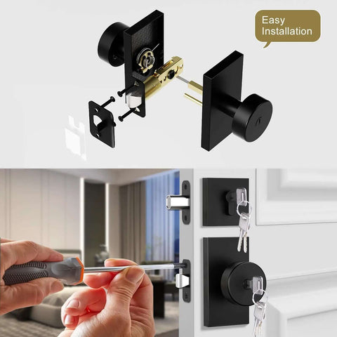 Matte Black Exterior Door Knob And Deadbolt Set Built Tough Heavy Duty Zinc Alloy Front Door Lock With Keyed Alike Entry Square Design Easy Installation showcase