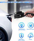 Straight Talk Heavy Duty Tesla To J1772 Charging Adapter 80A Rapid Portable Connector in use with a Tesla vehicle.