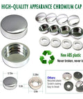 Anti Theft License Plate Screws Set In Rust Proof Stainless Steel With Tamper Resistant Locking Heads For Front Or Rear Plates M6 Self Tapping Bolts Chrome Caps And Nuts Included One Quarter Inch Drive shown with chrome cap dimensions and ABS plastic durability highlights.