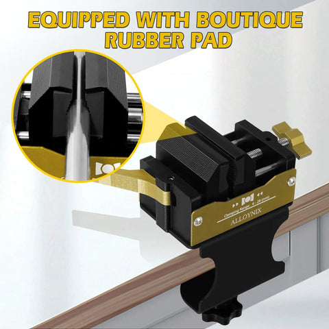 Beast Golf Club Regripping Kit 2.0 with Quick Release Vise Clamp attached to table, showing rubber protection pad.
