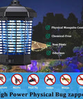 High Power 4200V Mosquito Killer For Indoor And Outdoor Use With 15W UV Lamp Waterproof Insect Trap lit up in a garden