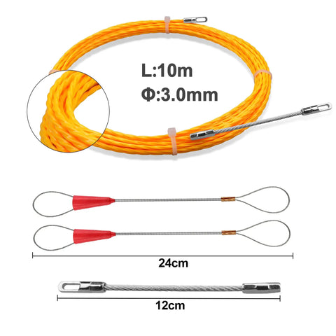 Pro Grade 10m High Strength Polyester Wire Fish Tape 3.0mm Wire Puller, No Fuss Retractable Cable Snake for Running Wires Through Walls, Dual Spring Guide, Low Friction Reel Feeder Tool for Fast Electrical Wiring, 10m x 3.0mm