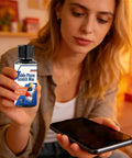 Woman holding phone and Mobile Phone Scratch Wax bottle, 100ml, for repairing scratches, restore clarity on screens.