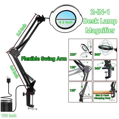 Must Have 15X Magnifying Glass With Light And Clamp For Hands Free Crafting And Close Work, 2 In 1 Desk Lamp With Dust Cover