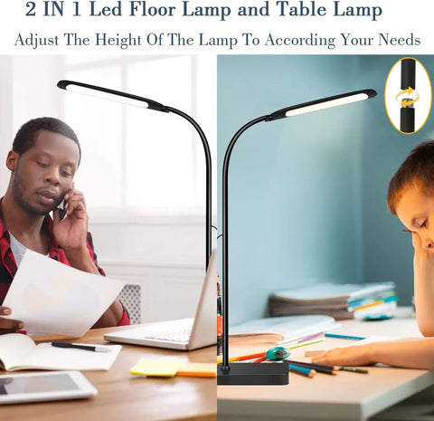 2 In 1 LED Floor Lamp With 3 Color Temperatures And Stepless Dimming used as desk and reading light in office and study.