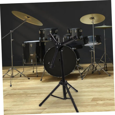Rock Solid 12 Inch Adjustable Folding Drum Rack With Black Snare Stand and Smooth Height Adjustments For All Percussion Gear in a studio setting.