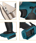 Close-up of the blade and ergonomic grip of the Cordless Electric Sheet Cutter And Metal Scissor Tool With 21V Rechargeable Power.