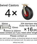 Built Tough 4 Pack Pneumatic Swivel Casters 8 Or 10 Inch Flat Free Rubber Wheels with solid steel brackets and screw set.