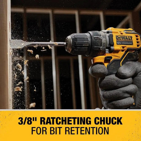 Compact 12V Max Brushless Drill Driver Kit With Three Eighths Inch Chuck Built For Real World DIY Boss Level Projects Variable Speed Longer Runtime Power Boost With 2.0Ah Battery