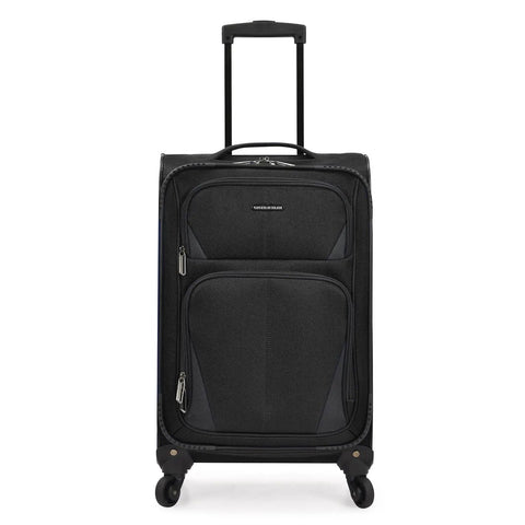 Aviron Bay Expandable Softside Carry On Luggage With Spinner Wheels For 1 To 3 Day Trips Black 23 Inch Durable 600D Polyester