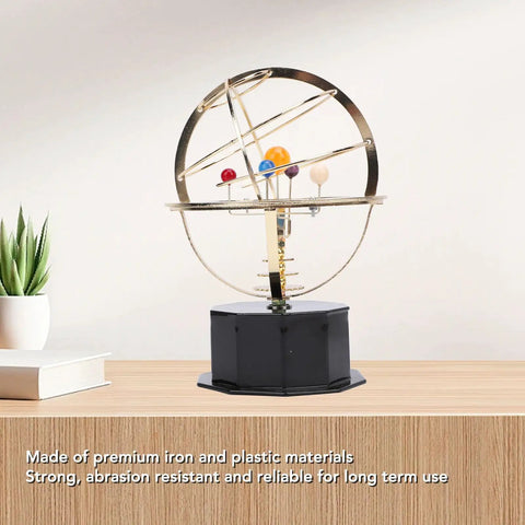 Gold Tone Solar System Model Decoration With Iron And Plastic Grand Orrery on a desk for educational use
