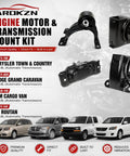 Premium 4 Pack Engine Motor Mount Set For Dodge Grand Caravan Chrysler Town And Country Ram Cargo Van And Volkswagen Routan V6 3.6 Liter showing all four mounts.
