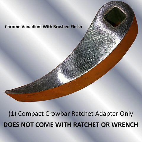 Ratcheting Crowbar Adapter Head Ultra Compact Adjustable Pry Bar Wrecking Bar Fits In Your Toolbox And Works On Three Eighths Inch Drive Ratchets Or Open End Wrenches, Chrome Vanadium Heat Treated, product image showcasing brushed chrome vanadium finish.