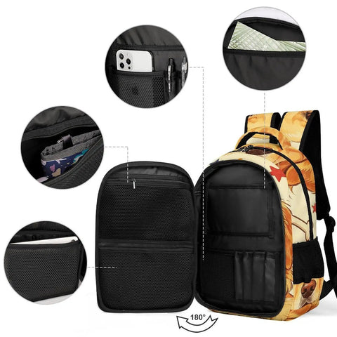 4th Of July Golden Printed Unisex Backpack Large Capacity Daypack showing interior pockets and compartments