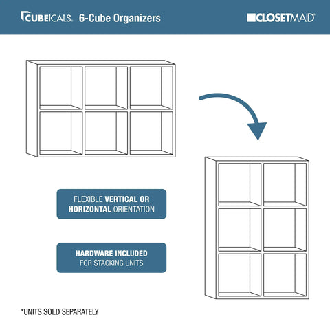 Diagram of 6 Cube Storage Organizer with Vertical or Horizontal Setup Easy Assembly Modular Cube Shelves, natural gray finish.