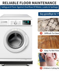 Heavy Duty Carbon Steel Washing Machine Drip Tray With Four Anti Vibration Feet 24 By 24 Inch No Hole Floor Protector For Front Load Washers And Spin Dryers Keeps Floors Safe And Mess Free shown under a washing machine.