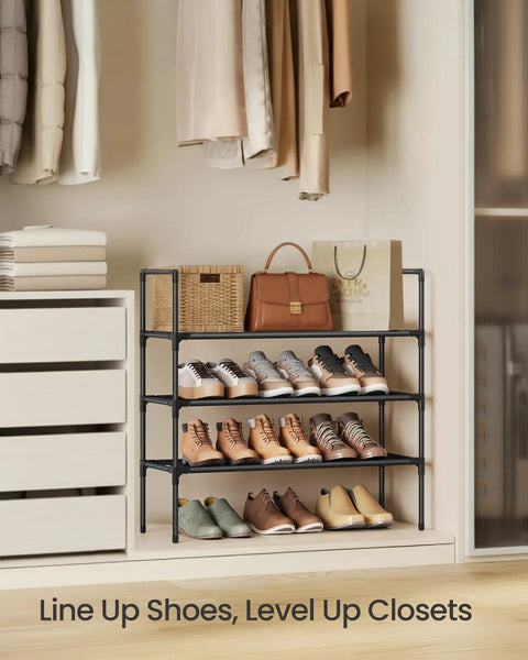 Three-Tier Shoe Rack Organizer For Hallways And Closets, Slim Space-Saving Metal Frame With Durable Non-Woven Fabric Shelves
