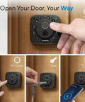 Rock Solid Fingerprint Wifi Smart Lock With Apple Home Integration showing key and pin code entry options for keyless access.
