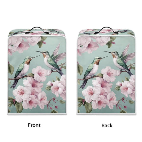 Real Deal Retro Green Hummingbird Plumeria Coffee Machine Covers Waterproof Polyester with floral design, front and back views.