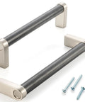 10 Pack 5 Inch Knurled Black And Nickel Cabinet Pulls Matte Black And Brushed Nickel Cabinet Handles with screws shown