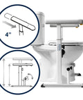 Built Tough Heavy Duty Toilet Safety Rails With Stable Stainless Steel Frame Grab Bar Handles Adjustable Height And Width No Slip Easy Install For Seniors Handicap Bathroom Support shown with toilet and adjustment diagram.