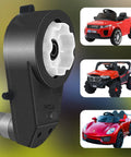 Two Pack 24V Electric Motor Gearbox For Kids Ride On Toys Car RS555 40000RPM shown beside ride-on cars
