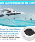 Boat Self Bailing Cockpit Mounted Scupper Valve Kit With Two Seven Eighths Inch Rubber Flapper Valve And Gasket Includes Repair Retainer Ring And Screws For Easy Drainage Of Self Bailing Cockpits with yacht in background.