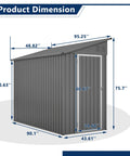 Lean To Metal Shed 4x8 Outdoor Storage Unit For Backyard Garden Patio, Weatherproof Galvanized Steel Walls, dimensions shown