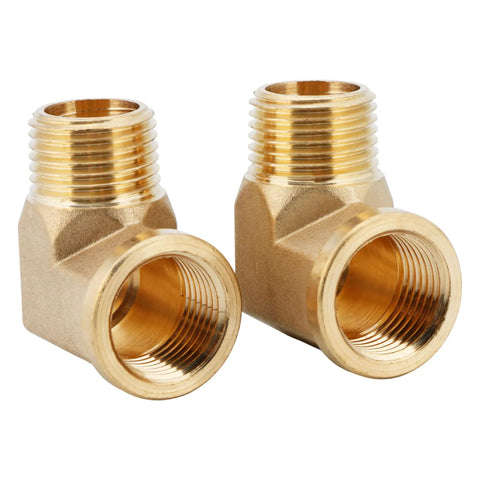 Two Piece Brass Street Elbow Pipe Fitting Half Inch NPT Male To Half Inch NPT Female 90 Degree Barstock Adapter visible in image