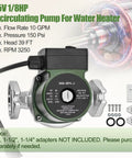 Top Shelf 1/8HP 115V Stainless Steel Cartridge Circulator Pump Replacement For 009BF5J Models showing specifications and components.
