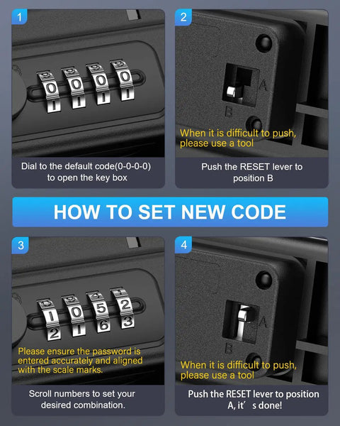 Instructions for setting code on Portable Safe Box With 4 Digit Resettable Combination Lock For Travel On The Go Anti Theft Small Safe