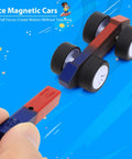 Toy car with bar magnets demonstrating Magnet Set For Kids With Bar Magnets, Horseshoe Magnets, U Shaped Magnets, Iron Filings, And Compass