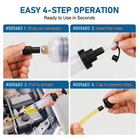 Heavy Duty Manual Fluid Extractor Pump 200cc Oil Suction Syringe With Dual Tubing Set steps for use and operation.
