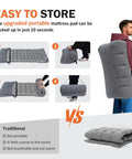 Camping Cot With Cushioned Comfort For Adults folded and carried by person; easy portability demonstration.