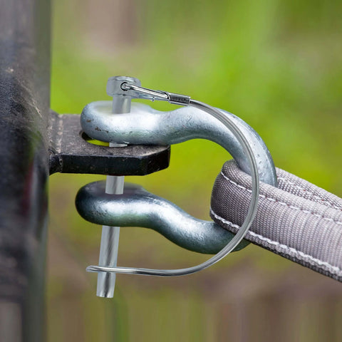 Pack Of 10 Trailer Pins And Locking Pins Set 2.75 Inch Length And 0.25 Inch Diameter installed on a trailer hitch coupler
