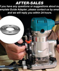 Heavy Duty Template Guide Adapter Fits Makita Routers 3606 3612 3621 3620 shown on a router for precise wood cutting.