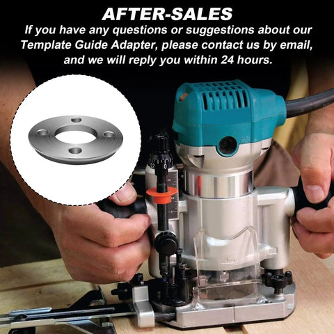 Heavy Duty Template Guide Adapter Fits Makita Routers 3606 3612 3621 3620 shown on a router for precise wood cutting.