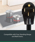 Heavy Duty 4 Wire Range Cord 50 Amp 4 Feet With Right Angle Plug And Strain Relief Durable Ring Terminals Compatible With All Major Brands Black Built To Last For Electric Cooktops And Ovens showing plug detail
