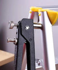 Close-up of hand riveter from All In One Rivet Nut Tool Set With Hand Riveter And Nut Setter Kit 86 Piece Threaded Insert Tool.