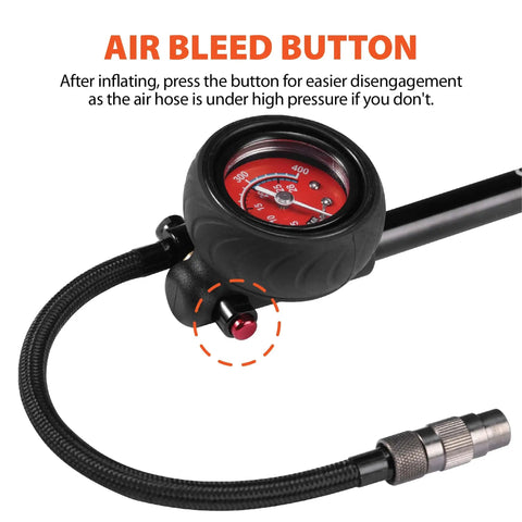 High Pressure Shock Pump With Gauge For Mountain Bikes 400 PSI Front Fork And Rear Shock Inflator Dope Tool with air bleed button.