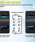 Marine Grade 12V DPDT Rocker Switch 3 Way On Off On Toggle 7 Pin Waterproof Blue LED Indicator With Jumper Wires For Automotive Car UTV ATV Boat Built Tough With Splash Resistant Seal For Boats ATVs UTVs, dual LED