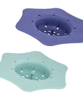 Image of a Colorful Silicone Kitchen Sink Strainer Set, No-Fuss Flexible Flower Shaped Drain Filters in Blue Teal, Double Pack.