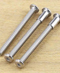 Twelve Pack Heavy Duty 1/4-20 By 3-1/2 Inch Flat Head Hex Socket Cap Screws paired with barrel nuts on a wood surface.