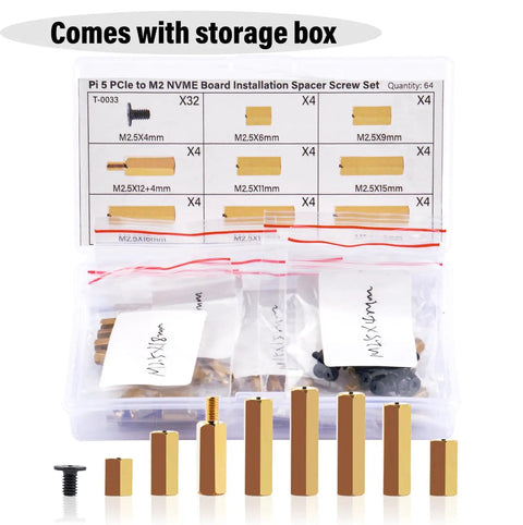 64 Piece Brass Spacers Standoffs Screws Kit For Raspberry Pi 5 And M.2 NVMe PCIe Peripheral Board Includes M2.5 Screws