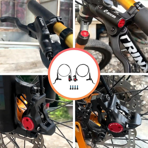 Full Hydraulic 2 Piston Mountain Bike Disc Brakes Set in black with lever, caliper and hoses for aggressive MTB use.
