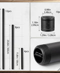 34 Piece Black Iron Pipe Fitting Set With Threaded Holes For DIY Furniture Projects Industrial Vintage Style Malleable Steel Nipples And Couplings Includes Three Quarter Inch Segments For Shelves Tables Racks And More., 3/4 in black iron pipes and fittings with sizes shown